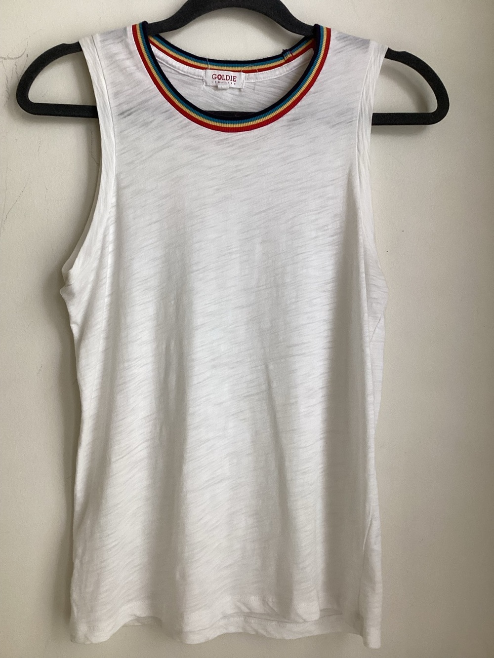 Goldie LeWinter White Tank Top Small Rainbow Multicolor Trim Pima Cotton